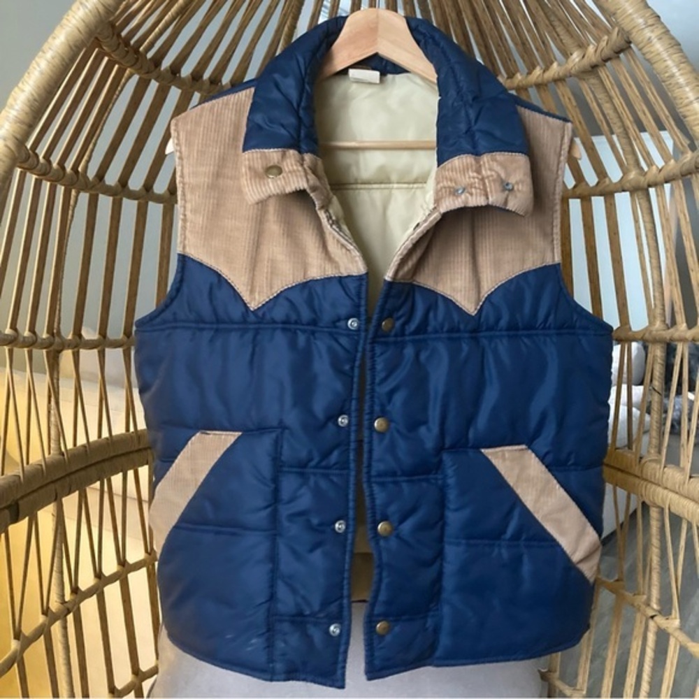 Vintage Sovereign Western Winter Puffer Vest • Made in USA • Corduroy Yoke Unise